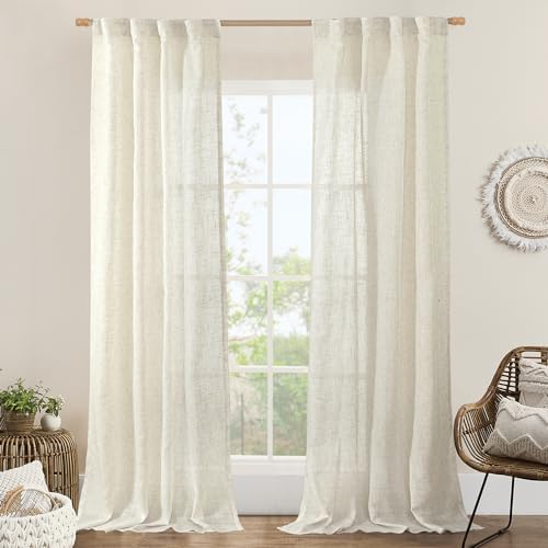LAMIT Natural Linen Boho Curtains 84 inch Length for Bedroom 2 Panels by LAMIT