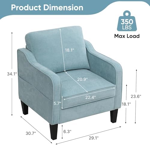 Accent Chairs Set of 2, Upholstered Living Room Chairs with Side Pockets, Mid Century Modern Reading Chair for Bedroom, Comfy Armchair Single Sofa Side Chair for Office, Small Room, Teal Green - Image 2