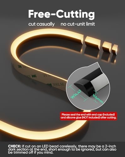 Shine Decor Under Cabinet Lighting Strip, Free Cuttable LED Silicone Neon Rope Hardwired 24V Anti-Glare Bright Cozy 684 Lumen for Indoor, Adhesive Black Shell 2700K Warm 36” UL Certified, No Adapter - Image 3