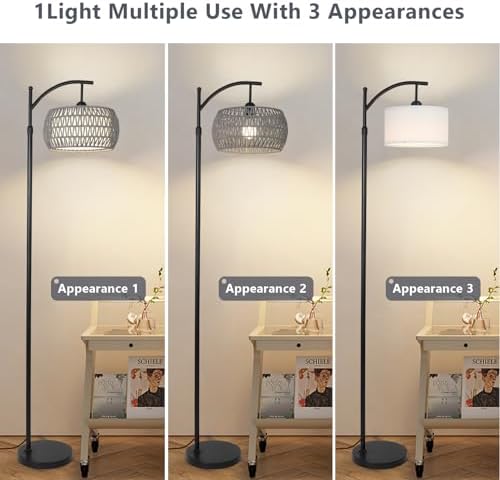 Arc Floor Lamp for Bedroom, Boho Standing Lamp with Remote & LED Smart Bulb, Rattan Floor Lamps for Living Room with 3 Color Temperatures, Height Adjustable Corner Tall Lamp, Stand up Light for Office - Image 7