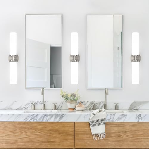 Wall Sconces Set of Two, Brushed Nickel Gold Bathroom Sconces Wall Lighting with Milky White Glass, Hardwired Modern Sconces Wall Decor Set of 2 Bathroom Light Fixtures for Mirror Living Room Bedroom - Image 5