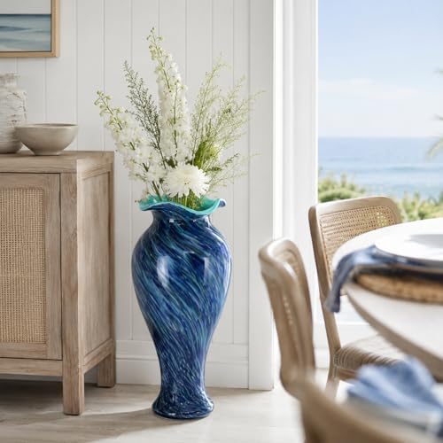 20" Tall Hand Blown Glass Vase – Pretty Ruffle Wide Mouth Decorative Flower Vase, for Modern Home Decor, Ideal Centerpiece for Living Rooms, Wedding & Home Decor - Image 5