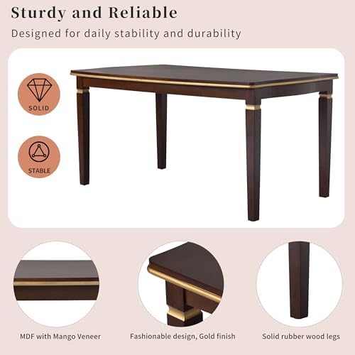 VilroCaz Modern Elegant Wood Kitchen Dining Table Set, 60'' Rectangular Table and 4 High-Back Tufted Chairs & 1 Bench, Home Breakfast Kitchen Dining Room Table Set for 6 (Espresso-10.6) - Image 6