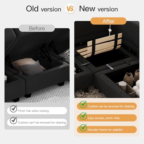 Belffin Modular Sectional Sofa with Storage Chaises Sleeper Couch 8 Seat Sectional Sofa Bed Black - Image 4