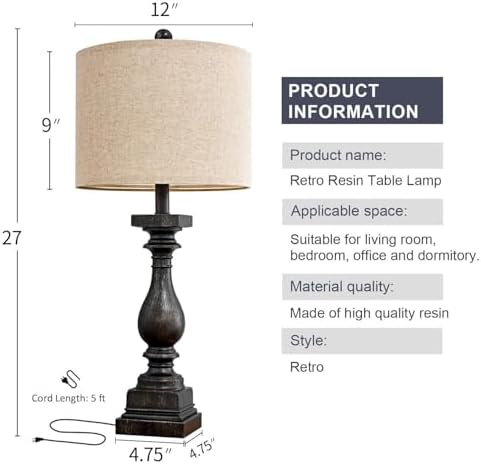BOBOMOMO Retro 27" USB Charging Ports A/C Farmhouse Single Lamps for Bedrooms Retro Side Table Lamps Bedside Lamp for Side Nightstand Living Room 1 Pack (Blubs not Included) - Image 6