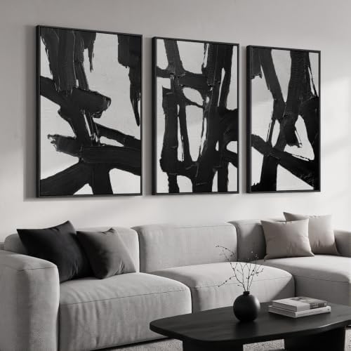Large Framed Black and White Abstract Wall Art for Living Room, 24x36 Inch by Cuspin