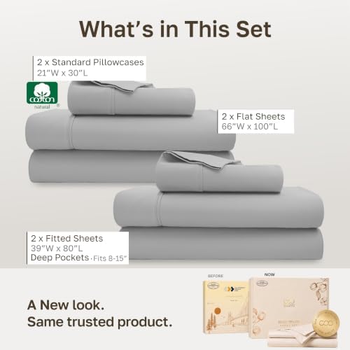 California Design Den 2-Pack Soft 100% Cotton Twin XL Bedsheets, Light Grey - Image 3