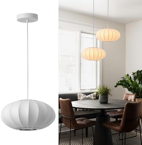11.5in Small Bubble Pendant Light, Saucer White Imitation Silk by Fivemengo