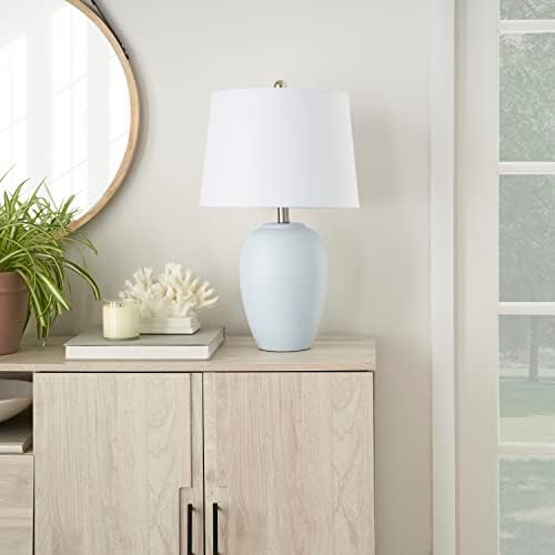 Nourison Home 23" Coastal Blue Ceramic Pot Table Lamp for Bedroom, Living Room, Dining Entryway, with White Shade - Image 2