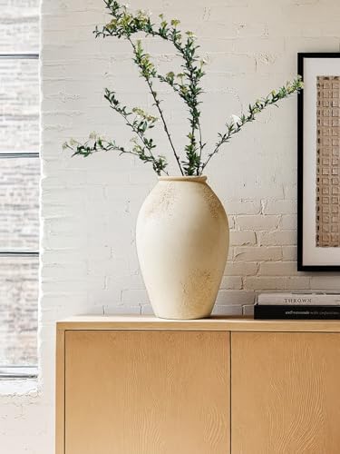 LE TAUCI Ceramic Flower Vase, 13.2 Inch Large Rustic Farmhouse Vase, Tall Floor Vase for Home Decor, Living Room Table & Mantel Centerpiece, Watertight & Sturdy, Matte Sandy Beige White - Image 4