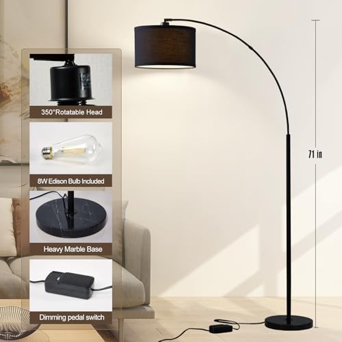 Luvkczc Arc Floor Lamps for Living Room, Dimmable Floor Lamp with Adjustable Head, Black Finish Modern Floor Lamp, Over Couch Tall Standing Hanging Light for Reading, Bedroom, Office, Bulb Include - Image 2