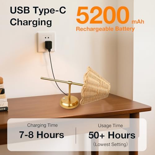 Battery Operated Boho Rattan Wall Sconce Set of 2, Stepless Dimming Magnetic Wall Lamp, 5200mAh Rechargeable Battery and Integrated LED, for Living Room Bedroom Hallway Corridor - Image 4
