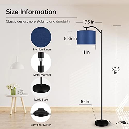 BoostArea Floor Lamp for Living Room,LED Arched Floor Lamp,Tall Modern Standing Lamp with Blue Linen Shade,E26 Socket, Footswitch,Montage Mid Century Floor Lamp for Bedrooms,Corner,Office - Image 5