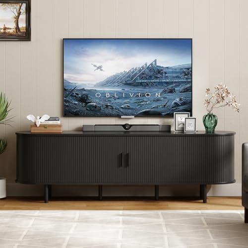 ONBRILL 70.8" TV Stand with Power Outlet & Storage for TVs up to 75", Black by ONBRILL