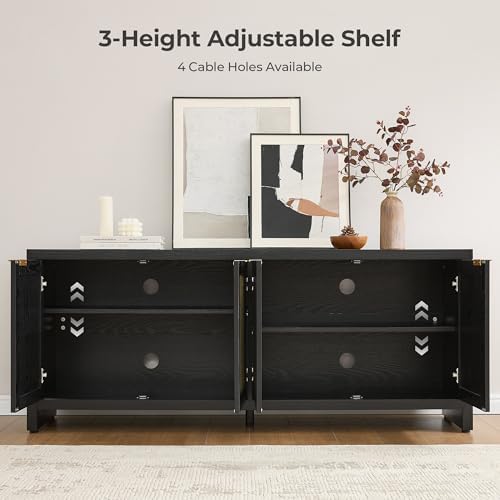 SICOTAS TV Stand for Living Room Boho Entertainment Center for Bedroom with 4 Rattan Cabinets Farmhouse Television Stands with Storage Large Media Console Table for TVs up to 65 Inch - Image 4