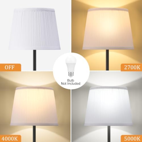Ambimall 60'' Modern Floor Lamp with Shade, Tall Lamps for Living Room, Bedroom, Office, Dining Room, Pleated Fabric White Lampshade(Without Bulb) - Image 4