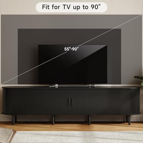 ONBRILL 86.6" TV Stand with Power Outlet & Storage for TVs up to 90", Black - Image 4