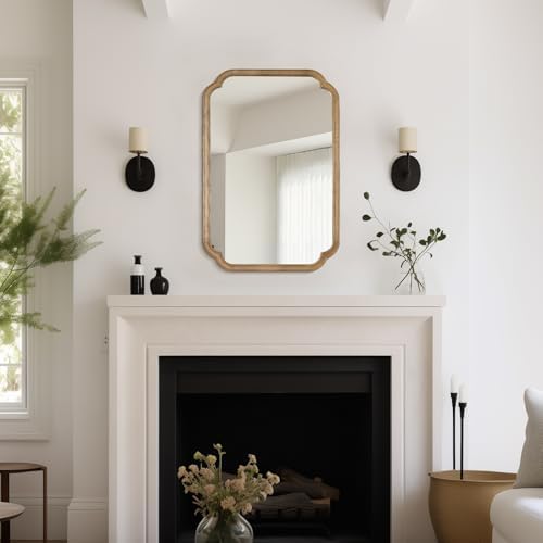 WallBeyond 24" x 36" Rounded Corner Arch Wall Mirror with Wood Frame for Entryway, Living Room or Bedroom Home Decor - Light Woodgrain, Honey-Colored - Image 4