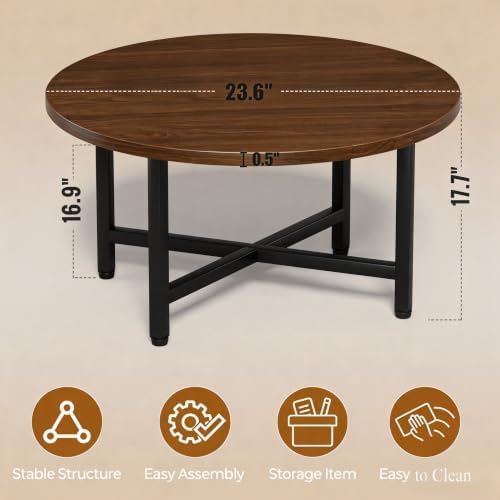 Coffee Table, 23.6" Small Coffee Table, Walnut Round Coffee Table - Image 2