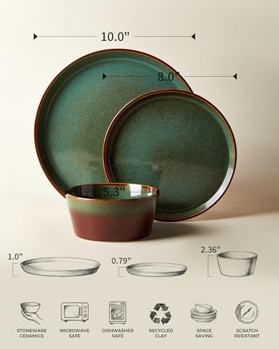 Pokini Ceramic Plates and Bowls Sets for 8, 24pcs Dinnerware Sets, Dish Set - Image 2