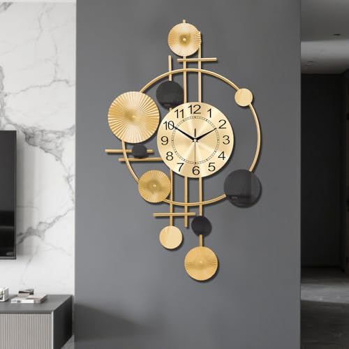 Large Wall Clocks for Living Room,Silent Non Ticking,Battery Operated Oversized Round Modern Wall Clock for Bedroom,Farmhouse,Office Wall Decor-17.7x29.97Inch(Golden) by DankeitProduct