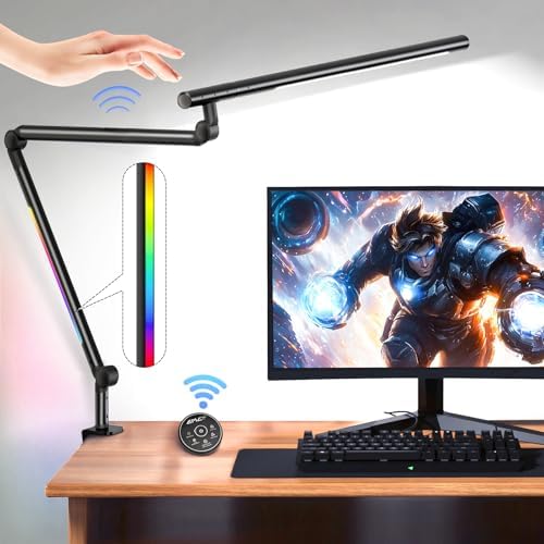 LED Desk Lamp with Clamp, Dual-Light Architect Lamp with RGB Light & Remote by SUNLINKCO