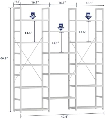 NUMENN Triple Column 5 Tier Bookshelf with 14 Adjustable Shelves, White - Image 3