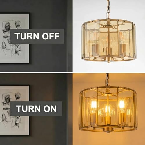 Gold Chandeliers for Dining Room,3-Light Pendant Lights Kitchen Island Round, Height Adjustable Modern Dining Room Light Fixture over Table for Kitchen Entryway Foyer Living Room, UL Listed, 13 Inch - Image 2