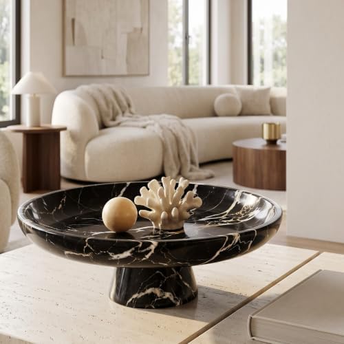 Natural Nero Marquina Marble Fruit Bowl with Pedestal, 9.8" Bowl,Black - Image 6