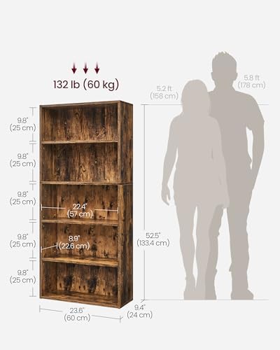 VASAGLE 5-Tier Bookshelf, Storage Organizer, 23.6 x 9.4 x 52.8 Inches - Image 3