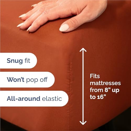 King Size 4 Piece Sheet Set - Breathable & Cooling Sheets - Terracotta - Image 3