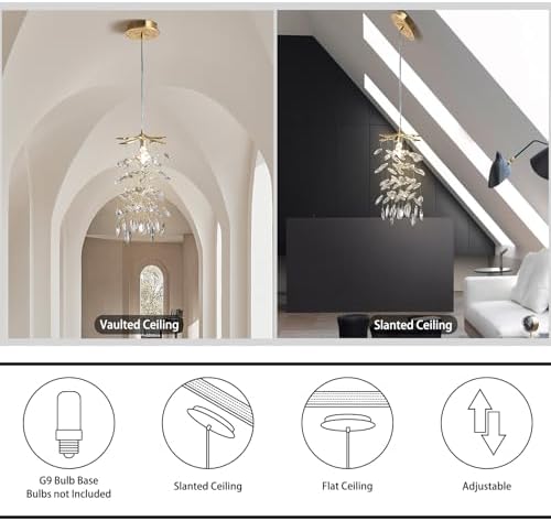 YUYI 8.3" Crystal Pendant Light for Kitchen Island, Modern Gold Tree Branch Chandelier, Luxury Round K9 Crystal Raindrop Pendant Light Fixture for Dining Room, Living Room, Bedroom, Foyer, Entryway - Image 6