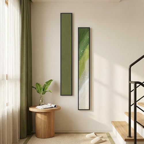 Framed Sage Green Abstract Long Narrow Wall Art Decor for Hallway, 2 Piece - Image 2