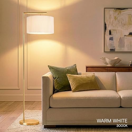 Brightech Montage Modern Floor Lamp - LED Standing Lamp with Tan Shade for Living Rooms & Offices - Bedroom Reading Light - Tall Corner Pole Lamp for Contemporary Home Decor - Antique Brass - Image 6