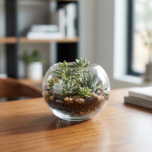 WGV Bowl Glass Vase, Diameter 5.1", Height 3.75", Open Width 3", (Multiple Sizes Choices) Clear Bubble Planter Terrarium Fish Bowl for Wedding Event Home Decor, 1 Piece (VBW0005) - Image 5