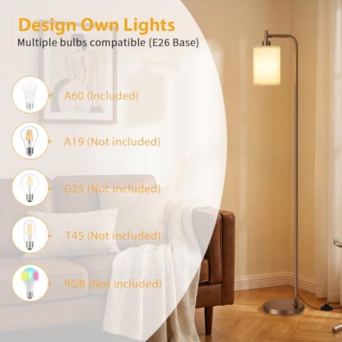 Ziisee 64" Floor Lamp for Living Room with Remote Control, Deep Beige Shade with Brown Pole, Dimmable Tall Lamps for Bedroom Office Corner, 9W LED Bulb Included - Image 6