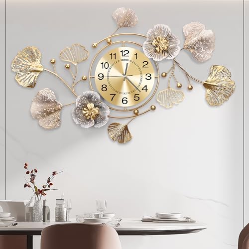 47" Modern Farmhouse Large Decorative Wall Clock, Ginkgo Metal Art by JXQXYN