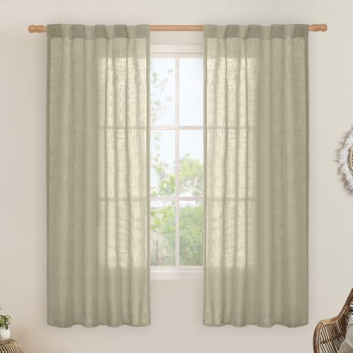 LAMIT Oatmeal Semi Sheer Window Linen Curtains 63 Inch Length 2 Panels by LAMIT