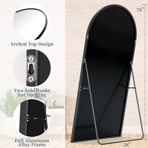 78"x38" Arched Full Length Mirror with Stand,Full Body Floor Mirror - Image 5