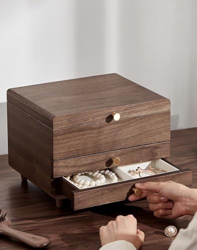 CHOSIN Wooden Jewelry Box, 3 Layer Large Jewelry Organizer for Women, Black Walnut Wood, Jewelry Storage for Necklaces Rings Earring Watches Bracelets,Ideal Gift for Her(No Mirror) - Image 4