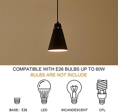 Dijiahua Black Pendant Lights 3 Pack for Kitchen Island,Small Modern Industrial Chandeliers with Cone Metal Shade,Mini Adjustable Cord Hanging Lighting Fixtures for Over Sink,Bar,Dining Room - Image 6