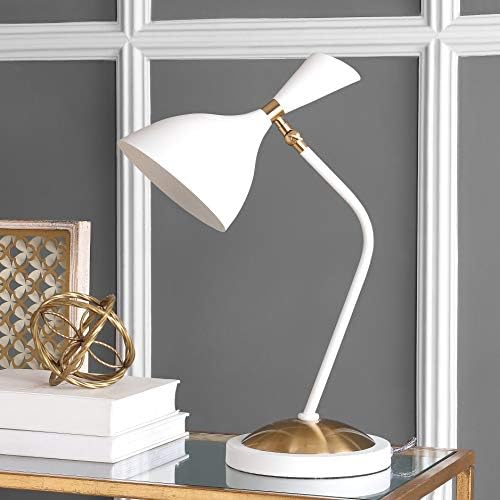 JONATHAN Y Albert 21.5" Mid-Century LED Metal Desk Lamp, White/Brass Gold - Image 3