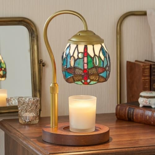 Vintage Candle Warmer Lamp, Tiffany Stained Glass with 2 Bulbs by Glitzlamp