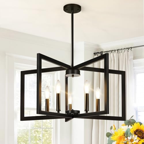 25"-61" Height Adjustable Modern Matte Black Chandelier for Dining Room, No Assembly Required Black Dining Room Light Fixture Over Table, Industrial Metal Pendant Lights Fixture for Kitchen Island by BringBrightnesstoYourLife