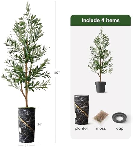 Artificial Tree in Granite Effect Planter, Fake Olive Tree for Indoor and Outdoor Home Decoration - 68" Overall Tall (Plant Pot Plus Tree) - Image 5