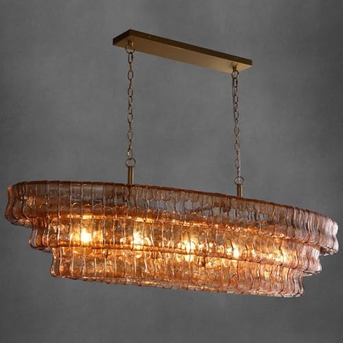 54" Smoked Gold Rectangular Drum Large Chandeliers for Dining Room, 5-Light Modern Round Hanging Light Fixture for Kitchen Island, Living Room, Foyer by Unknown