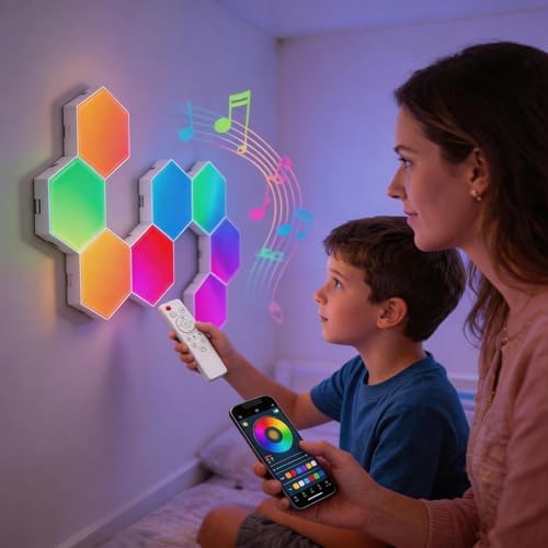 TISOFU 8 Pack Hexagon Lights LED Wall Panels, RGB Color Gaming Light Decoration with APP/Music Sync & Remote, Boys DIY Smart Modular Hexagonal Honeycomb Bedroom Glide Hex Tiles Panel - Image 5