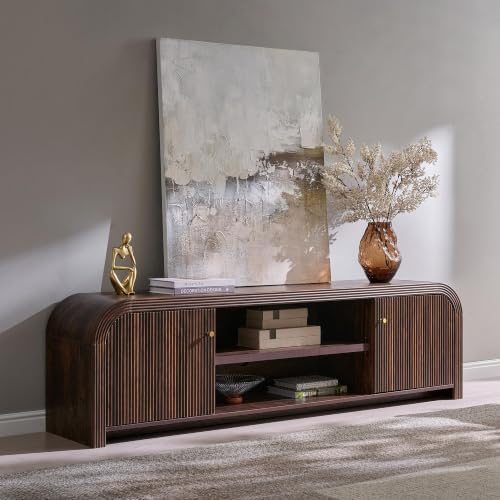 T4TREAM 70" Modern Fluted TV Stand with Storage, Dark Walnut by T4TREAMFurniture