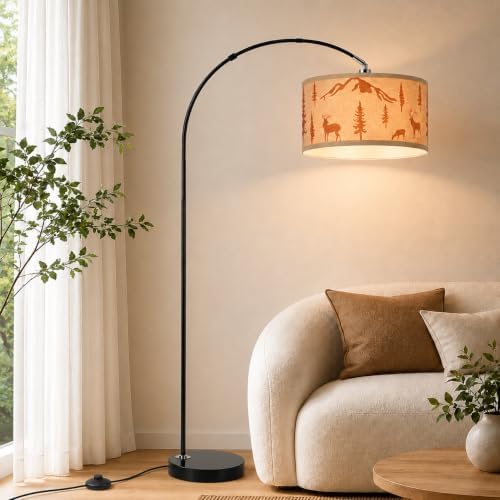 Farmhouse Rustic Arc Floor Lamp-Deer Design, 1-Light E26 Linen by Cyclira