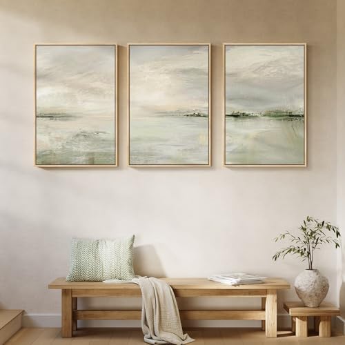 Large Framed Sage Green Abstract Landscape Wall Art, 3 Piece Set, 20x30 In - Image 3